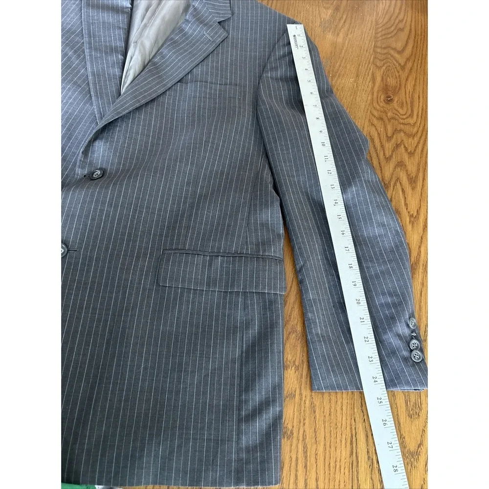 Hart Schaffer Marx "Gold" Light Blue Pinstriped‎ Gray Blazer For Belk  44R - Picture 15 of 16